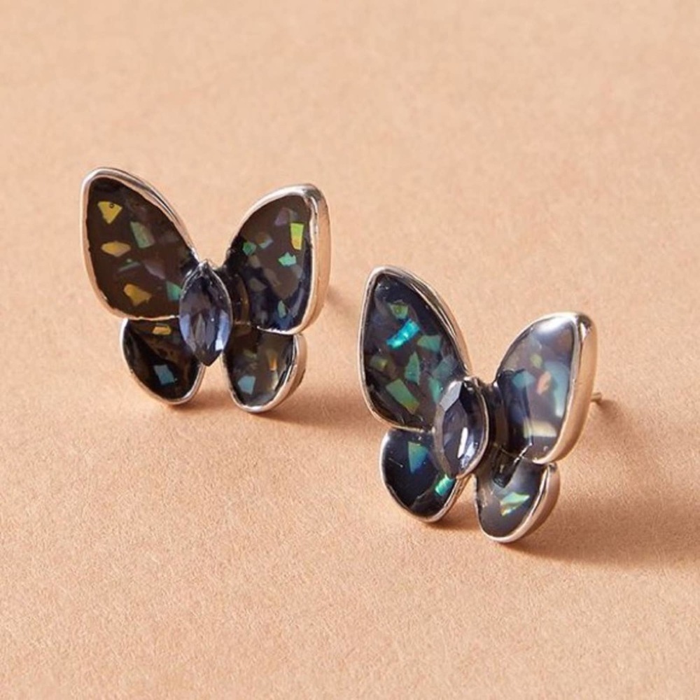Shimmer Dainty Dark Butterfly Stud Earrings